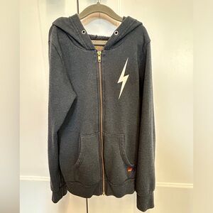 Aviator Nation - Kids Bolt Print Zip Hoodie (Charcoal)